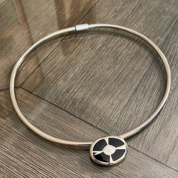 Vintage Silver-tone Round Omega Snake Chain with Pendant - Picture 1 of 16